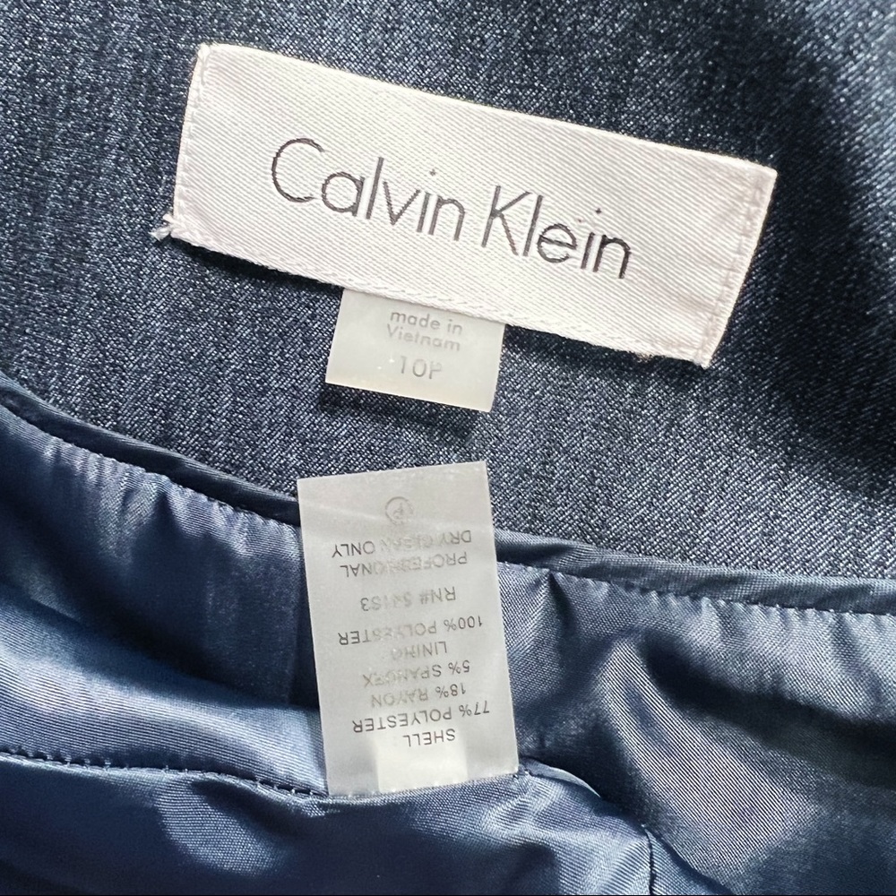SOLD-Calvin Klein Peplum Zippered Indigo Blue Denim Long Sleeve Blazer Jacket - Picture 5 of 7